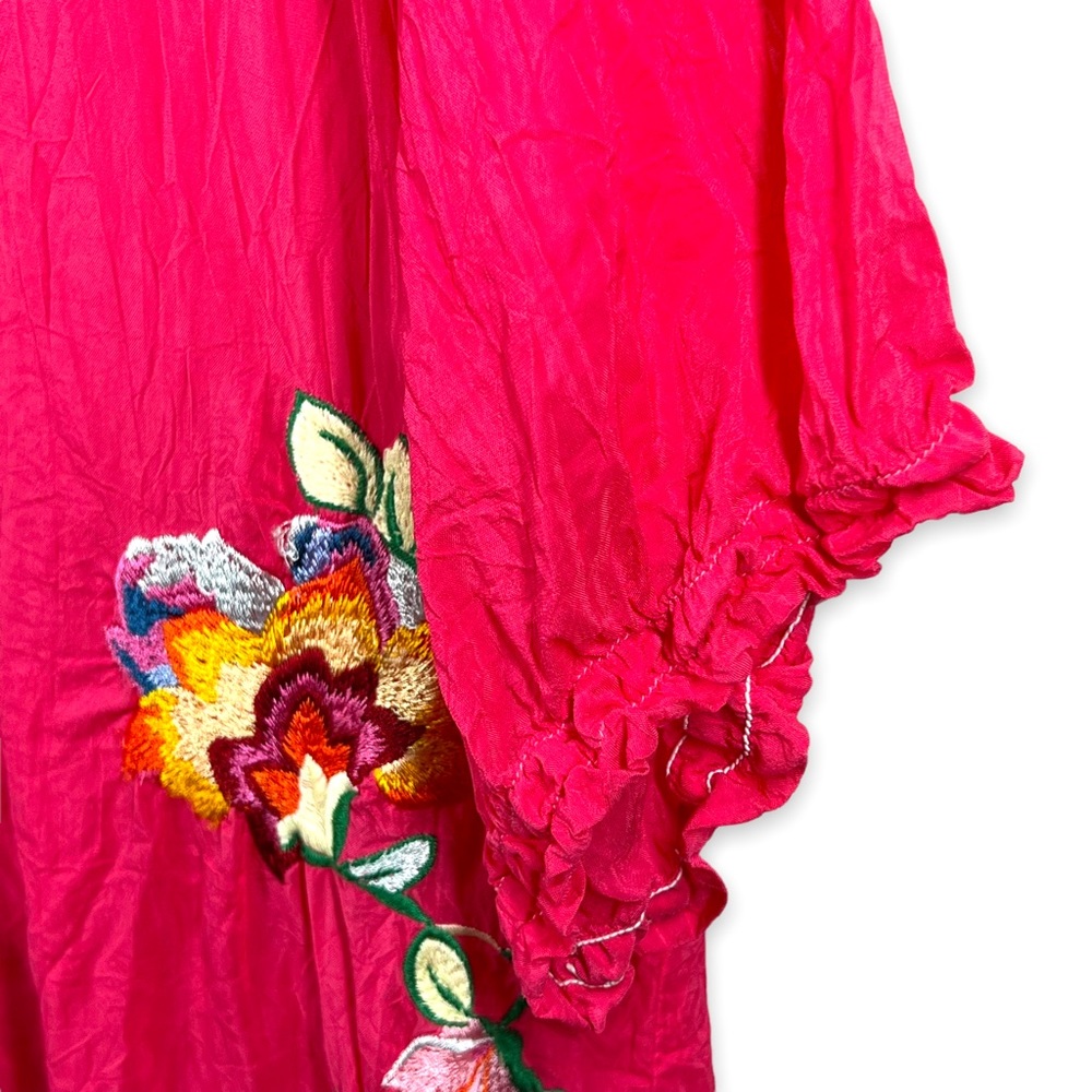 JOHNNY WAS Pink Embroidered Floral Boho Tunic Top Button Up Size Medium - Picture 4 of 12